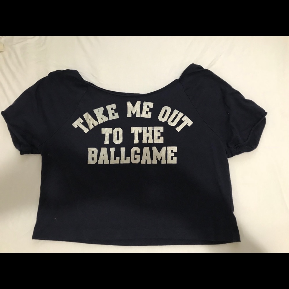 PINK off the shoulder Yankees cropped top
